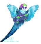 2013 ambiguous_gender artist_name avian backwards_baseball_cap backwards_hat baseball_cap beak bird black_body black_feathers blue_body blue_feathers blue_wings claws clothed clothed_feral clothing digital_drawing_(artwork) digital_media_(artwork) email eyewear feathers feral front_view full-length_portrait glasses green_clothing green_hat green_headwear hat headgear headwear holding_skateboard parakeet parrot pink_clothing pink_eyewear pink_glasses pink_hat pink_headwear portrait purple_clothing purple_topwear simple_background solo spread_wings tail tail_feathers text topwear true_parrot tumorhead url wearing_glasses white_background wings
