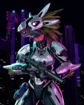  3_fingers 3d_(artwork) alien anthro arm_feathers arm_tuft armor avian avian_caruncle colored digital_media_(artwork) energy_weapon face_covered feather_hair feathered_crest feathers female fingers full_armor glowing glowing_eyes grey_body gun gun_on_thigh halo_(series) head_crest headgear helmet holding_gun holding_object holding_ranged_weapon holding_submachine_gun holding_weapon holstered_pistol holstered_weapon kig-yar light lighting microsoft pink_eyes plasma_pistol pseudo_hair ranged_weapon scalie sharp_teeth solo submachine_gun syn_cah synca t'vaoan teeth tuft weapon xbox_game_studios yellow_body yellow_feathers 