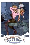  2girls absurdres arms_behind_head arms_up backless_dress backless_outfit backpack bag bedroll blonde_hair boots bow breasts brown_boots brown_dress closed_eyes commentary_request crystal_hair_ornament dress floating foot_out_of_frame from_behind genshin_impact halo high_heel_boots high_heels highres holding holding_bow_(ornament) holding_unworn_clothes holding_unworn_scarf indoors large_breasts long_hair lumine_(as_heaven_and_earth_are_made_anew)_(genshin_impact) lumine_(genshin_impact) multiple_girls official_alternate_costume open_mouth paimon_(genshin_impact) scarf short_hair_with_long_locks sitting t_tlan thigh_boots tying_hair unworn_backpack unworn_bag unworn_bow unworn_scarf white_hair white_scarf 