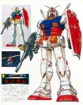  1970s_(style) 1980s_(style) 1boy anime_screenshot_inset battle beam_rifle character_name colored_lineart commentary_request comparison duel earth_federation energy_beam energy_gun gundam highres key_visual kneeling lineart magazine_scan mecha mecha_focus military_rank_insignia mobile_suit mobile_suit_gundam multiple_persona multiple_views official_art ookawara_kunio painting_(medium) promotional_art retro_artstyle robot roundel rx-78-2_gundam scan scene_reference science_fiction scope screenshot_inset shield size_difference traditional_media translation_request underground v-fin weapon when_you_see_it yellow_eyes 