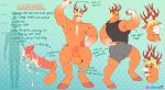 animal_genitalia animal_penis anthro antlers balls big_balls big_flare big_muscles big_penis black_clothing black_hoodie black_topwear blonde_armpit_hair blonde_hair blue_background blush bodily_fluids bottomwear brown_body brown_fur bulge bulge_from_behind cel_shading cervine clenched_teeth clothing cornel_(allesok) deer directional_arrow english_text equine_genitalia equine_penis eroskun excessive_genital_fluids excessive_precum flared_penis front_view fur genital_fluids genitals gesture grey_bottomwear grey_clothing grey_shorts hair hi_res hoodie hooves horn huge_balls huge_penis male mammal measurements medial_ring model_sheet mugshot muscular muscular_male nipples nude nude_male penis pink_penis precum rear_view red_deer red_penis shaded sheath short_tail shorts silhouette silhouette_background simple_background sleeveless_hoodie smile smiling_at_viewer solo tail teeth text topwear waving waving_at_viewer