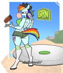 2026 aabramsart abstract_background anthro anthrofied artist_name baseball_bat baseball_cap bat_(object) big_breasts blue_body blue_fur bottomwear breasts brick bubble_gum butt clothing cosplay crop_top crossover crossover_cosplay curvy_figure cutie_mark digital_drawing_(artwork) digital_media_(artwork) equid equine eyelashes feathered_wings feathers female fluffy fluffy_tail friendship_is_magic fur green_bottomwear green_clothing green_crop_top green_hotpants green_shirt green_shorts green_topwear hand_wraps hasbro hat headgear headwear hi_res hooves hotpants long_socks long_tail mammal mane multicolored_mane multicolored_tail my_little_pony mythological_creature mythological_equine mythology pegasus pink_eyes rainbow_dash_(mlp) rainbow_mane rainbow_tail scout_(team_fortress_2) shirt shorts solo tail team_fortress_2 text thick_thighs topwear valve voluptuous voluptuous_anthro voluptuous_female watermark wide_hipped_anthro wide_hipped_female wide_hips wings wraps