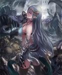  artist_request bandages black_skin corpse cygames demon_girl demon_horns demon_tail expressionless horns long_hair looking_at_viewer looking_back monster multicolored multicolored_skin official_art pink_eyes pointy_ears revealing_clothes ruins safira_synthetic_beast shadowverse shingeki_no_bahamut source_request tail thighhighs torn_clothes white_hair 