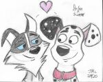 101_dalmatian_street 101_dalmatians black_ears black_nose black_spots blue_sclera border_collie canid canine canis collar collie dalmatian disney domestic_dog duo dylan_(101_dalmatians) facial_tuft female feral fur half-closed_eyes herding_dog heterochromatic_ears hi_res jamesthedalmatian male mammal narrowed_eyes pastoral_dog pink_inner_ear red_collar sheepdog spots summer_(101_dalmatians) traditional_media_(artwork) tuft white_body white_fur white_spots