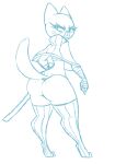 2026 4_fingers alternate_costume anthro arm_tuft arm_wraps bent_arm big_butt big_ears big_eyes biped blue_and_white butt cape cartoon_network chest_wraps closed_frown clothed clothed_anthro clothed_female clothing digital_drawing_(artwork) digital_media_(artwork) digitigrade domestic_cat elbow_tuft elderly elderly_anthro elderly_female eyebrows eyelashes felid feline felis female fingers freckled_butt freckles frown full-length_portrait fur fur_tuft g-string head_tuft head_turned hi_res holding_katana holding_melee_weapon holding_object holding_sword holding_weapon huge_hips humanoid_hands iris katana legwear lidded_eyes long_eyelashes looking_at_viewer looking_back looking_back_at_viewer mammal markings mary_senicourt mature_anthro mature_female melee_weapon monochrome monotone_background mouth_closed no_pupils pattern_clothing pattern_legwear pattern_thigh_highs pointy_ears portrait prick_ears resting_bitch_face round_head shinkaku short_cape simple_background sketch small_waist snout solo standing striped_clothing striped_legwear striped_thigh_highs stripes sword tail the_amazing_world_of_gumball thick_thighs thigh_highs thin_eyebrows three-quarter_view tuft underwear weapon whisker_markings white_background wide_hipped_anthro wide_hipped_female wide_hips wraps