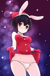  absurdres animal_ears black_hair blush brave_witches breasts bunny_ears groin hat highres large_breasts looking_at_viewer mikkabi navel open_mouth panties red_eyes santa_costume santa_hat shimohara_sadako short_hair solo underwear white_panties world_witches_series 