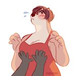  2017 5_fingers ambiguous_gender anthro big_breasts biped black_skin blush breast_grab breasts brown_body brown_eyes brown_hair brown_nose cleavage clothed clothing countershade_face countershade_torso countershading daisy_(pigburger) digital_drawing_(artwork) digital_media_(artwork) disembodied_hand dress duo female female/ambiguous flying_sweatdrops front_view frown hair half-length_portrait hand_on_breast humanoid_hands lighting looking_at_viewer mammal mature_female mustelid open_mouth otter pigburger portrait red_clothing shadow shocked shy simple_background slightly_chubby solo_focus surprise sweat sweatdrop tan_body tan_countershading two_tone_body white_background wide_eyed 