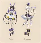  arms_at_sides bad_anatomy black_eyes black_hair blue_fire braid chandelure dress fire frills gen_5_pokemon high_heels lantern long_hair looking_at_viewer multiple_girls one-eyed personification pokemon short_hair skirt standing twintails very_long_hair white_hair white_skirt yeah_m 
