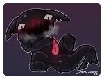  black_body black_scales black_tail blush blush_lines feral fin fish hi_res male marine marrowkopticon mewgenics monster notched_ear open_mouth quadruped scales shark shark_tail sharky_(mewgenics) solo tail 