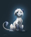  ailah ambiguous_gender blue_eyes blue_fur cho_(choiicho) cub feline feral feral_with_hair fur grey_background hair lion mammal simple_background sitting solo surprise white_fur white_hair young 