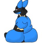 angry angry_eyes anthro big_butt blue_fur butt canine cum dog dog_tail female fluffy fluffy_tail fur looking_at_viewer lucario mammal nintendo pok&eacute;mon pok&eacute;mon_(species) pussy rear_view simple_background sitting unknown_artist video_games 