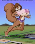  1998 anthro big_breasts breasts clothed clothing denim_shorts doug_winger female huge_breasts macro mammal rodent shorts solo squirrel under_boob 