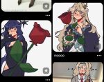  ... 3girls arcana_(reverse:1999) beryl_bouanich black_cloak black_dress black_gloves blonde_hair blue_eyes blue_hair cloak dress flower gloves grey_sweater highres incoming_object long_hair matilda_bouanich meme mother_and_daughter motion_blur multiple_girls necktie one_side_up red_flower red_necktie red_rose reverse:1999 rose roseiid shirt smile sweater throwing wand_in_head white_shirt woe_plague_be_upon_ye_(meme) 