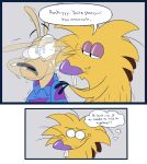 2026 8-bit-britt anthro beaver black_eyes black_nose blonde_hair blue_clothing blue_shirt blue_topwear bodily_fluids buckteeth clothing comic digital_media_(artwork) duo english_text exclamation_point fur hair half-closed_eyes hand_on_shoulder hi_res long_ears looking_at_another macropod male mammal marsupial motion_lines multicolored_clothing multicolored_shirt multicolored_topwear narrowed_eyes nervous nickelodeon nickelodeon_all-star_brawl norbert_beaver purple_clothing purple_eyes purple_nose purple_shirt purple_topwear rocko's_modern_life rocko_rama rodent romantic romantic_couple shaking shirt speech_bubble standing stressed sweat tan_body tan_ears tan_fur teeth text the_angry_beavers thought_bubble topwear two_tone_clothing two_tone_shirt two_tone_topwear wallaby yellow_body yellow_fur