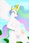 5_fingers anthro anus areola blush body_blush breasts butt crown crown_jewels cutie_mark day ears_up equid equine fab3716 feathered_wings feathers female fingers friendship_is_magic gem genitals gold_(metal) gold_crown grey_anus grey_areola hair hasbro headgear hi_res horn long_horn looking_at_viewer mammal mane multicolored_hair multicolored_mane multicolored_tail my_little_pony mythological_creature mythological_equine mythology nipples nude nude_anthro nude_female one_eye_closed outside pink_vulva plant princess_celestia_(mlp) sky smile solo spread_vulva spreading standing sun sun_symbol tail tree vulva vulva_blush white_body white_breasts white_horn white_wings winged_unicorn wings wink winking_at_viewer