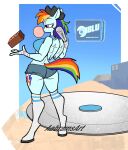 2026 aabramsart abstract_background anthro anthrofied artist_name baseball_bat baseball_cap bat_(object) big_breasts blue_body blue_bottomwear blue_clothing blue_crop_top blue_fur blue_hotpants blue_shirt blue_shorts blue_topwear bottomwear breasts brick bubble_gum butt clothing cosplay crop_top crossover crossover_cosplay curvy_figure cutie_mark digital_drawing_(artwork) digital_media_(artwork) equid equine eyelashes feathered_wings feathers female fluffy fluffy_tail friendship_is_magic fur hand_wraps hasbro hat headgear headwear hi_res hooves hotpants long_socks long_tail mammal mane multicolored_mane multicolored_tail my_little_pony mythological_creature mythological_equine mythology pegasus pink_eyes rainbow_dash_(mlp) rainbow_mane rainbow_tail shirt shorts solo tail team_fortress_2 text thick_thighs topwear valve voluptuous voluptuous_anthro voluptuous_female watermark wide_hipped_anthro wide_hipped_female wide_hips wings wraps