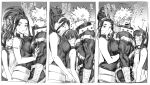  1boy 2girls angry audio_jack bakugou_katsuki bisexual_female blush boku_no_hero_academia boy_and_girl_sandwich breast-to-pectoral_docking breast_press breasts commentary_request earplugs face_on_another's_chest from_side girl_sandwich greyscale headphones height_difference highres hraak_bbb jiro_kyoka long_earlobes long_hair looking_at_another medium_breasts messy_hair monochrome multiple_girls multiple_views pectoral_press pectorals sandwiched short_hair shouting spiked_hair standing superhero_costume toned toned_male translation_request trapped yaoyorozu_momo 