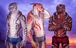  alien clothing essence_of_rapture group hand_on_head looking_at_viewer male mass_effect standing turian underwear video_games 