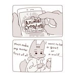  animal_crossing anthro canine cellphone clothing comic english_text hoodie male mammal monochrome mouthless nintendo phone s1120411 sitting table text translated video_games wolf 