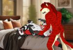 anal anal_orgasm anal_penetration animal_genitalia anthro anthro_on_feral anthro_penetrating anthro_penetrating_feral bed bestiality blue_eyes bodily_fluids collar cum cum_in_ass cum_inside cum_while_penetrated cumshot duo ejaculation fangs felid feral feral_penetrated fur furniture genital_fluids genitals glistening glistening_eyes green_eyes grey_body grey_fur hair hands-free heterochromia hi_res inside keda_(yipsky) kodaac lipsticking looking_pleasured lying male male/male male_penetrated male_penetrating male_penetrating_male mammal markings nude on_back on_bed open_mouth orgasm penetration penile penile_penetration penis penis_in_ass penis_tip pink_sheath_slit prehistoric_species red_body red_collar red_fur red_hair red_nose red_penis red_tongue saber-toothed_tiger sex sheath sheath_slit simultaneous_orgasms striped_back striped_legs striped_markings striped_neck striped_tail stripes table_lotus_position tail tail_markings teeth tongue tongue_out white_body white_fur white_sheath yellow_body yellow_eyes yellow_fur