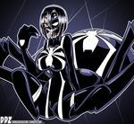  arachne black_hair bodysuit breasts cosplay crossover dankodeadzone extra_eyes highres insect_girl large_breasts marvel monster_girl monster_musume_no_iru_nichijou open_mouth rachnera_arachnera red_eyes sharp_teeth spider-man_(series) spider_girl symbiote teeth tongue venom_(marvel) venom_(marvel)_(cosplay) white_eyes 