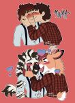 after_transformation antlers clothing dashing deer digital_media_(artwork) equid equine happy heart_symbol hearts_around_head hi_res horn hug human human_to_anthro interspecies kissing looking_at_another male male/male mammal pattern_clothing pattern_shirt pattern_topwear pink_background plaid plaid_clothing plaid_shirt plaid_topwear romantic romantic_couple shirt simple_background smile species_transformation suspenders topwear torn_clothing torn_topwear transformation zebra