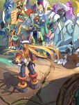  2girls 6+boys absurdres android animal_ears armor arthropod_girl axe blonde_hair blue_eyes breasts commentary_request craft_(mega_man) double_bun energy_sword everyone fenri_lunaedge full_body green_eyes hair_bun heat_genblem helmet highres holding holding_sword holding_weapon horns long_hair male_focus mega_man_(series) mega_man_zero_(series) mega_man_zero_4 mino_magnus moth_girl multiple_boys multiple_girls no_mouth noble_mandrago non-humanoid_robot omochi_(mochi_skymega) pegasolta_eclair popla_cocapetri red_armor red_eyes red_helmet robot robot_animal sol_titanion_(mega_man) standing sword tech_kraken_(mega_man) weapon wolf z_saber zero(z)_(mega_man) zero_(mega_man) 