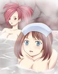  aikawa5 asuna_(pokemon) bad_id bad_pixiv_id bath blue_eyes breasts brown_hair cleavage haruka_(pokemon) highres large_breasts multiple_girls nude onsen pokemon pokemon_(game) pokemon_rse red_eyes red_hair sweatdrop towel towel_on_head water 