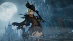  1girl 3d absurdres black_hat black_shorts blonde_hair chinese_commentary commentary_request girls'_frontline girls'_frontline_2:_exilium green_eyes hat highres holding holding_sword holding_weapon looking_at_viewer official_art sextans_(girls'_frontline_2) shorts smile solo sword weapon zettai_ryouiki 