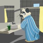 2026 anthro bathrobe bathroom black_body clothing cloud_rat detailed_background hi_res male mammal northern_luzon_cloud_rat open_mouth piothecloudrat robe rodent solo standing white_body