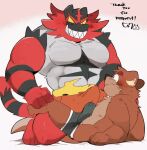 2021 4_toes abs animated anthro atmac_(character) bed_sheet bedding black_body black_clothing black_fur black_underwear blinking blue_eyes blush blush_lines bodily_fluids boxers_(clothing) boxers_only brown_body brown_fur brown_nose bulge clothed clothing digital_drawing_(artwork) digital_media_(artwork) duo english_text eyebrows feet felid feline fur generation_7_pokemon genital_fluids hyaku_(artist) incineroar inner_ear_fluff male male/male mammal muscular muscular_anthro muscular_male mustelid nintendo orange_clothing orange_underwear otter pokemon pokemon_(species) precum red_body red_eyebrows red_eyes red_fur red_nose river_otter sharp_teeth simple_background size_difference smile sweat sweatdrop tan_inner_ear_fluff teeth text throbbing throbbing_bulge toes topless tuft underwear underwear_only wet wet_clothing wet_underwear whiskers white_body white_fur white_sclera yellow_sclera