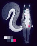 2026 anthro balls big_tail black_eyebrows black_hair black_nose blue_hair braided_hair color_swatch colored digital_drawing_(artwork) digital_media_(artwork) eyebrows felid fur genitals grey_body grey_fur hair heart_(marking) hi_res huge_tail humanoid_genitalia humanoid_penis kobita09 looking_at_viewer male mammal markings multicolored_hair navel nipples nude pantherine penis red_eyes shaded small_waist snow_leopard solo spots spotted_body spotted_fur spotted_markings standing star_(marking) tail thick_thighs two_tone_hair white_body white_fur