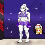 1:1 2024 absurd_res anthro asgore_dreemurr boss_monster_(undertale) bovid bra caprine clothing delta_rune_(emblem) digital_media_(artwork) fellowthewulf female fighting_ring fingerless_gloves fur gloves goat handwear heart_eyes heart_symbol hi_res horn mammal mixed_martial_arts mma muscular ponytail_ears sans_(undertale) solo sports_bra symbol toriel ufc undertale undertale_(series) underwear white_body white_fur