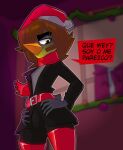 avian belt bird christmas christmas_clothing christmas_headwear clothing hat headgear headwear hi_res holidays jacket long_boots male penguin santa_hat solo spanish_text text topwear yerolay yerolay_(character)