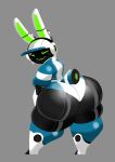 2026 anthro big_butt black_body blue_clothing blue_leotard blue_tail blush breasts butt clothing colored digital_media_(artwork) electronics empty_eyes eyebrows female footwear green_blush green_eyebrows green_eyes green_inner_ear green_mouth grey_background hat headgear headphones headset headwear hi_res huge_butt lagomorph leotard leporid looking_at_viewer looking_back looking_back_at_viewer machine mammal mrdreamcatch_er project_turboblast rabbit rear_view robot robot_anthro scut_tail shaded shoes short_tail simple_background smile smiling_at_viewer solo tail tempo_(project_turboblast) thick_thighs white_clothing white_ears white_footwear white_hat white_headset white_headwear white_shoes