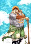  2017 anthro bear clothing english_text eyewear glasses hat male mammal overweight overweight_male shintatokoro shirt solo straw_hat text tokyo_afterschool_summoners towell volos 