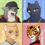 2026 anthro brown_eyes clothing collarbone cougar dreamworks ear_piercing ear_ring eyebrows eyelashes felid feline female fur goat_(movie) goya_(pumas_unam) green_sclera grey_body grey_fur hat headgear headwear hi_res jett_fillmore kitty_kat_(the_bad_guys) kung_fu_panda leopard mammal master_tigress open_mouth orange_body orange_fur pantherine piercing portrait red_eyes retarsuma ring_piercing snow_leopard solo striped_body striped_fur stripes tan_body tan_fur teeth the_bad_guys tiger watermark white_body white_fur yellow_sclera