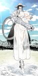  1girl absurdres android arm_cannon big_belly black_hair breasts full_body gatling_gun giant giantess gun hasshaku-sama highres huge_breasts japanese_urban_legends long_hair machine_gun mechanization momizi_kurihachi original outdoors solo standing very_long_hair weapon white_hair 