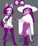 anthro bottomwear canid canine canis clothing cowboy_hat crocodile crocodilian domestic_dog female hat headgear headwear long_boots mammal mask metro panties poncho reptile scalie skirt subway_station underwear white_clothing white_panties white_underwear yerolay