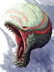  commentary deviljho dinosaur dragon head monster_hunter monster_hunter_3 no_humans open_mouth ryuryo scales sharp_teeth signature solo spikes teeth tongue 