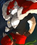  2017 abs absurd_res anthro biceps canine christmas clothing digital_media_(artwork) fur hair hi_res holidays kemono male mammal muscular muscular_male pecs simple_background tach8 wolf 