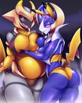  anthro anthrofied belly big_breasts blush breasts butt clothing cosplay duo female giratina halloween holidays horn legendary_pok&eacute;mon looking_at_viewer lunala mleonheart nintendo pikachu pikachu_ears pikachu_tail pok&eacute;mon pok&eacute;mon_(species) pok&eacute;morph purple_eyes red_eyes slightly_chubby smile thick_thighs tongue video_games 