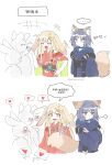  >_< 2girls 3others absurdres animal_ears bare_shoulders black_hair blonde_hair blue_hair blush cho_kaguya-hime! closed_eyes clothing_cutout colored_inner_hair commentary_request crescent crescent_hair_ornament crossed_arms facing_another forehead_jewel fox_ears fox_girl fox_tail hair_ornament hand_on_own_hip heart highres jealous kaguya_(cho_kaguya-hime!) korean_commentary korean_text looking_at_another lop_rabbit_ears multicolored_hair multiple_girls multiple_others open_mouth orange_eyes rabbit_ears sakayori_iroha smile spoken_heart stomach_cutout tail translation_request twitter_username two-tone_hair wheloo3rd white_background yuri 