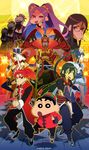  6+girls alternate_costume breasts chibi chinese_clothes cigarette closed_mouth crayon_shin-chan fate/grand_order fate_(series) flower glasses gloves green_hair hair_flower hair_ornament highres jing_ke_(fate/grand_order) large_breasts li_shuwen_(fate) long_hair lord_el-melloi_ii lu_bu_(fate) meiji_ken multiple_boys multiple_girls muscle nohara_shinnosuke one_eye_closed open_mouth otoko_no_ko pov purple_hair red_hair rider thick_eyebrows translation_request twintails usui_yoshito_(style) waver_velvet wu_zetian_(fate/grand_order) xuanzang_(fate/grand_order) yan_qing_(fate/grand_order) 