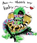  arms_(game) chibi closed_eyes dna_man_(arms) domino_mask dr._coyle gloves goggles goo_guy green_eyes green_hair hug long_hair mask monster_boy open_mouth reverse_trap smile suno_(imydream) 