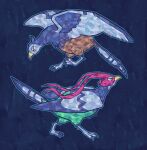  artist_name bird blue_background blue_outline commentary english_commentary from_side highres neontrickery no_humans outline pokemon pokemon_(creature) stained_glass unfezant unfezant_(female) unfezant_(male) 