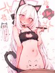  @_@ against_table alternate_costume anger_vein animal_ear_hairband animal_ears animal_print annmitsu114 bare_arms bare_shoulders bell black_bow blue_archive blush bodypaint bow bra breasts cat_cutout cat_ear_hairband cat_ears cat_print cat_tail cleavage cleavage_cutout clitoris clothing_cutout collar collarbone commentary_request crotch_rub do_you_want_to_pet_my_cat_(meme) drawing_on_self drawn_ears drawn_on_eyes drawn_whiskers fake_animal_ears fake_tail frilled_bra frills hair_between_eyes hair_bow hair_intakes hairband halo halterneck hand_up head_tilt heart highres holding holding_marker kei_(blue_archive) kei_(new_body)_(blue_archive) long_hair looking_at_viewer marker masturbation meme mons_pubis navel parted_lips pen petite pink_eyes pink_halo pussy pussy_peek rectangular_halo shorts sidelocks simple_background small_breasts speech_bubble stomach table table_humping tail tongue tongue_out translation_request underwear very_long_hair white_hair 