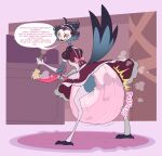 4_eyes anthro avian avian_feet bird blue_body blue_feathers blush blush_lines bottomwear bubblepuppers cleaning_tool clothed clothing demon dialogue diaper diaper_puff diaper_under_clothing diaper_under_skirt dust_cloud dustpan english_text feather_duster feathers feces fwump_(sound) goetia hellaverse helluva_boss hi_res legwear maid_uniform male multi_eye owl owl_demon pink_clothing pink_diaper pink_legwear pink_thigh_highs pooping raised_tail red_sclera rug skirt soiled_diaper soiling soiling_diaper solo sound_effects speech_bubble stolas_(helluva_boss) tail tail_feathers text thigh_highs unclean_diaper uniform used_diaper using_diaper wearing_diaper