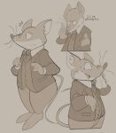 2026 anthro astralkettei bottomwear clothing dialogue english_text eyewear geronimo_stilton geronimo_stilton_(series) glasses hi_res male mammal mouse murid murine pants rodent shirt simple_background solo standing text topwear