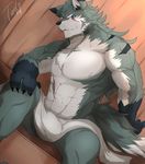  2017 abs absurd_res anthro biceps canine clothing digital_media_(artwork) fur hi_res kemono male mammal muscular muscular_male pecs simple_background tach8 wolf 